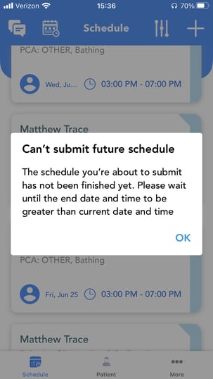 cannot submit future schedule