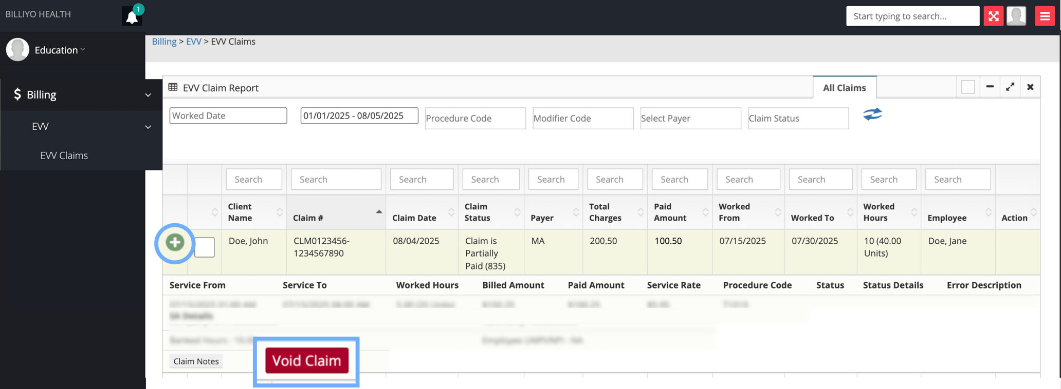 How to Void a Claim in the EVV Claims Page